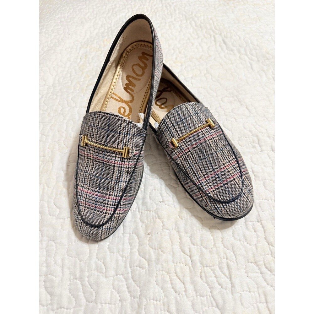 Sam Edelman Plaid Bit Loafer Flats Gray Fabric Almond Toe Slip On Size 9 EU 39 - Picture 6 of 11